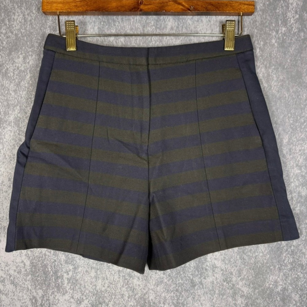 Tommy Hilfiger Women Size 2 Striped Tailored Shorts Navy Blue Olive Green